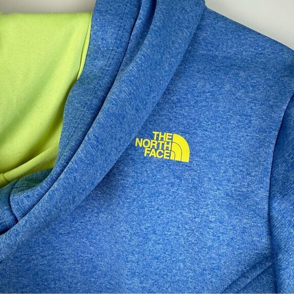 The North Face Heather Blue Yellow Logo Print Track Pullover Hoodie Ladies MED - Picture 5 of 6